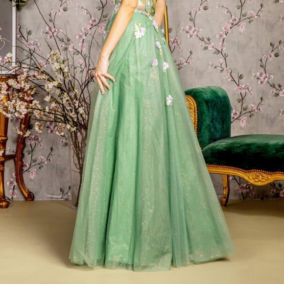 NEW LONG A-LINE SLEEVELESS OFF SHOULDER FLORAL DRESS WITH LACE UP BACK GL3227 - Picture 12 of 12